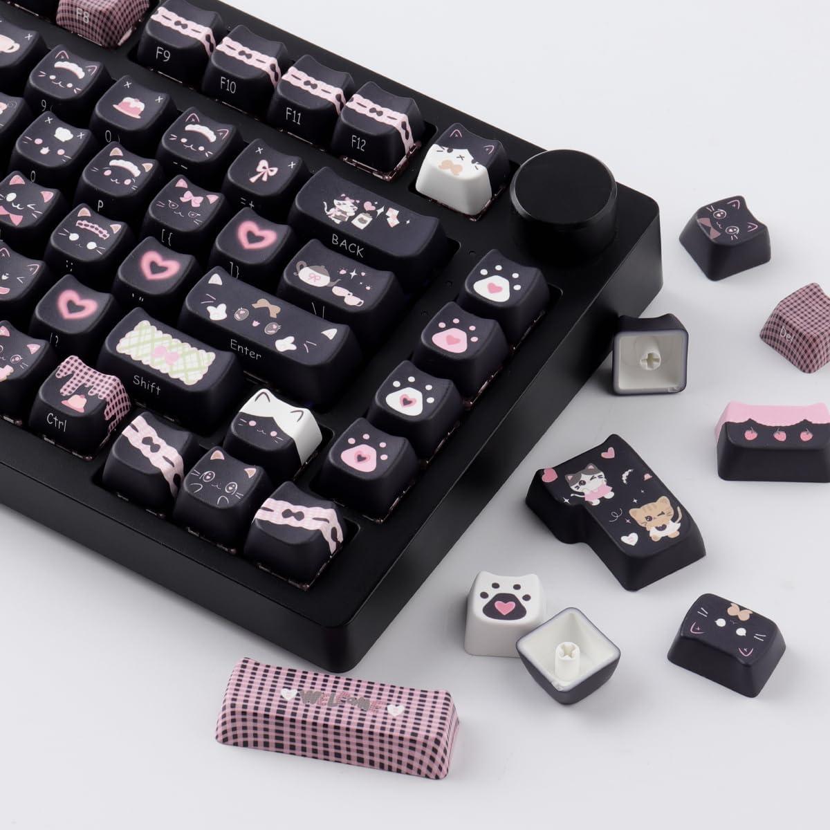 Conjunto de Teclas PBT Gato Negro TYRIXKI 142 Teclas MAO