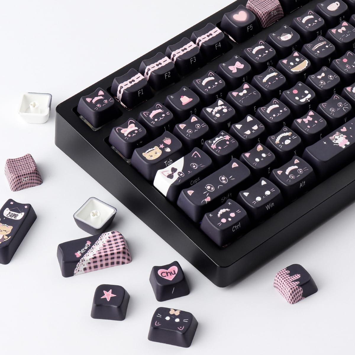 Conjunto de Teclas PBT Gato Negro TYRIXKI 142 Teclas MAO
