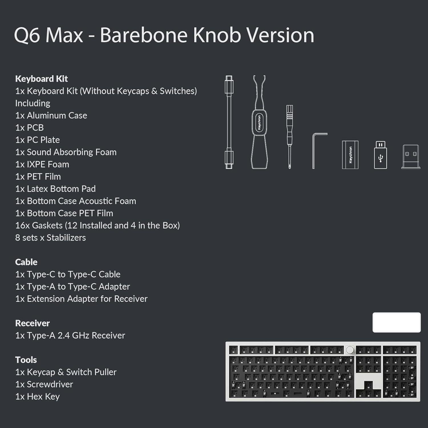 Teclado Mecánico Inalámbrico Keychron Q6 Max Barebone RGB - Blanco