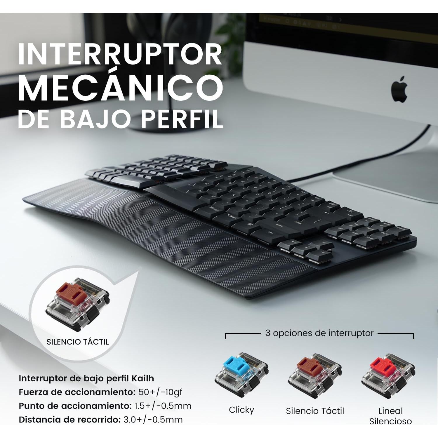 Teclado mecánico ergonómico Perixx PERIBOARD-335BR Táctil