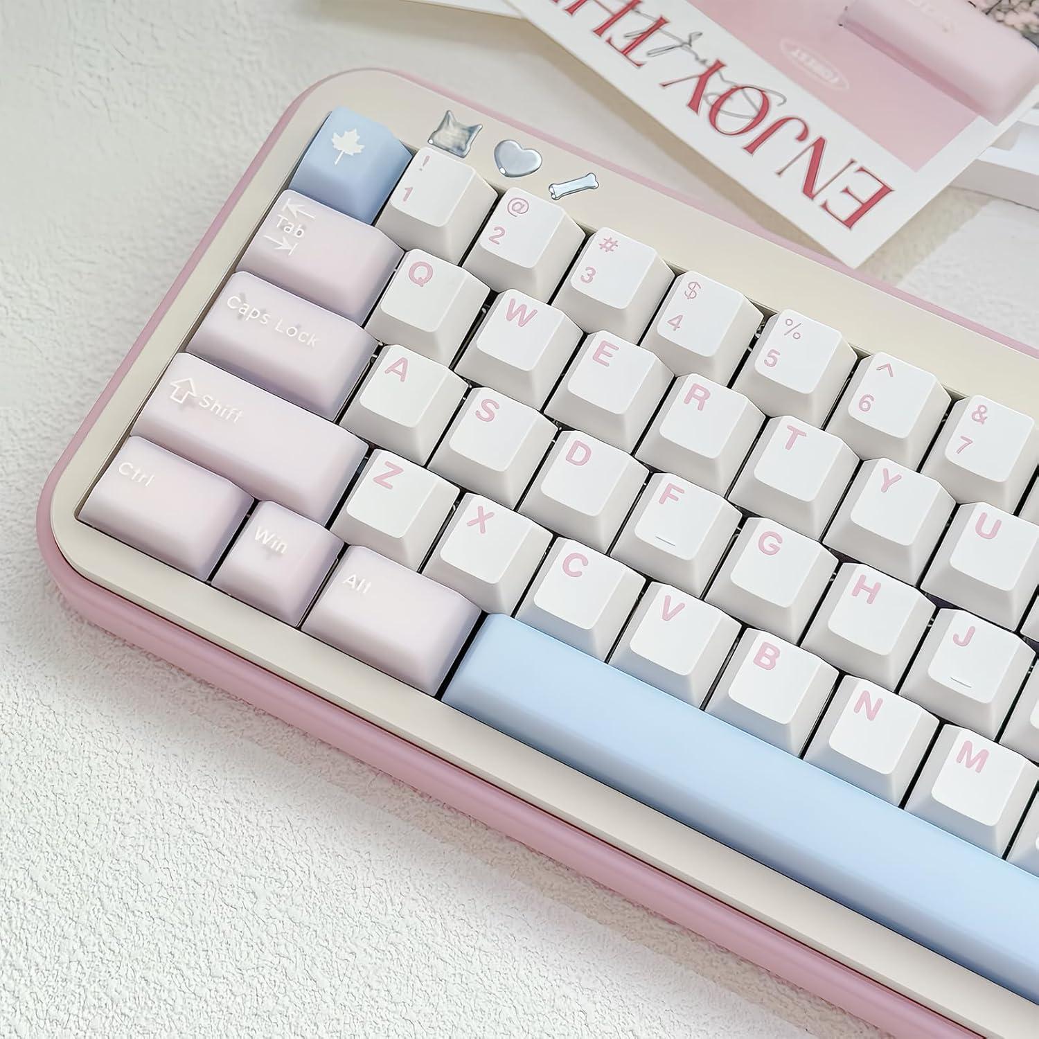 Conjunto de Teclas PBT Doble Tiro 164 Teclas Rosadas Cherry MX