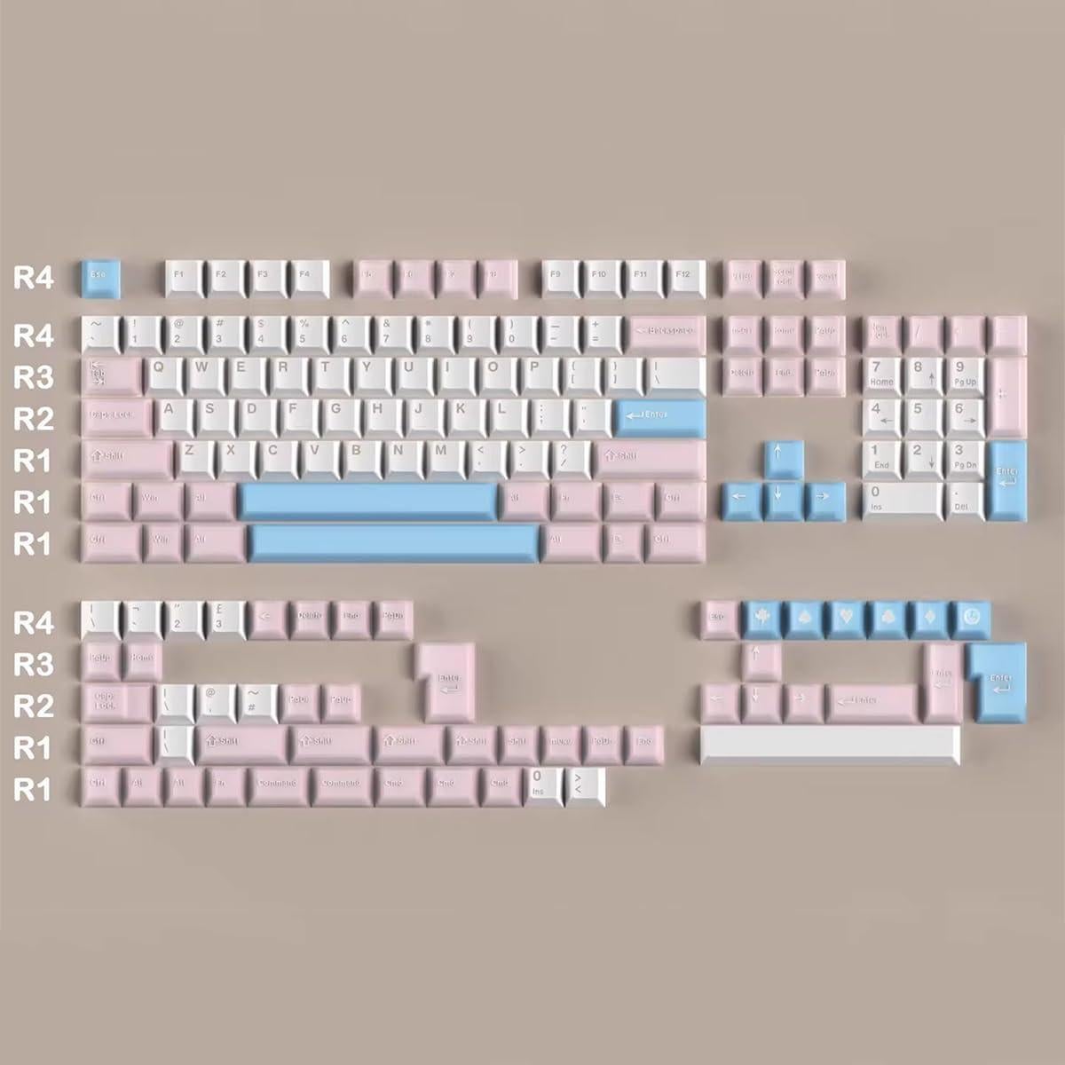 Conjunto de Teclas PBT Doble Tiro 164 Teclas Rosadas Cherry MX