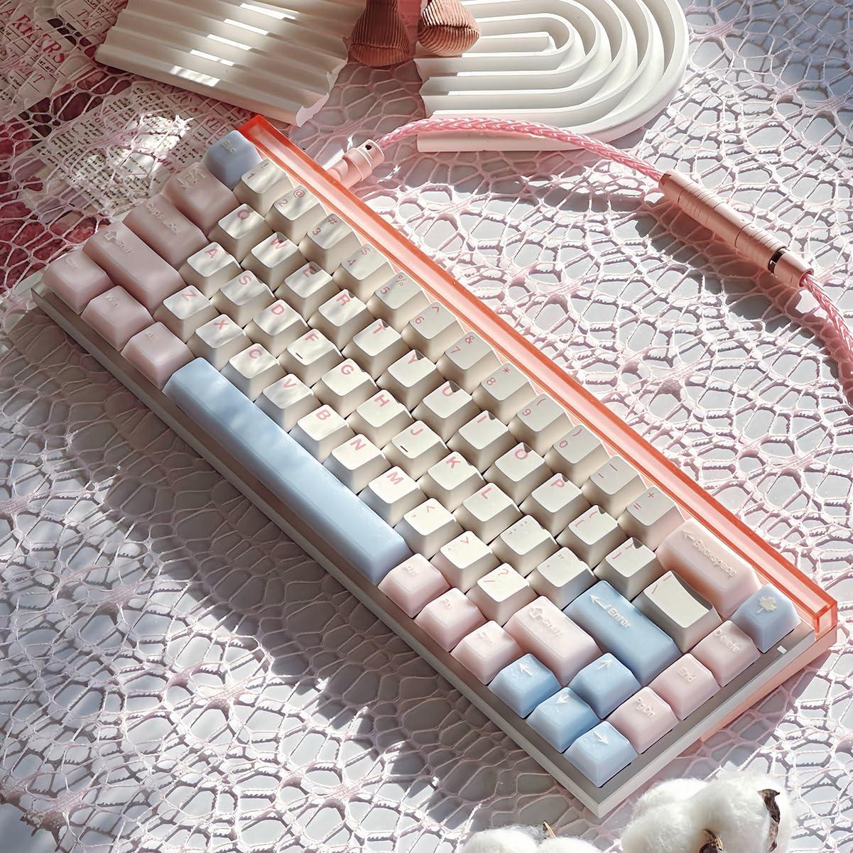 Conjunto de Teclas PBT Doble Tiro 164 Teclas Rosadas Cherry MX
