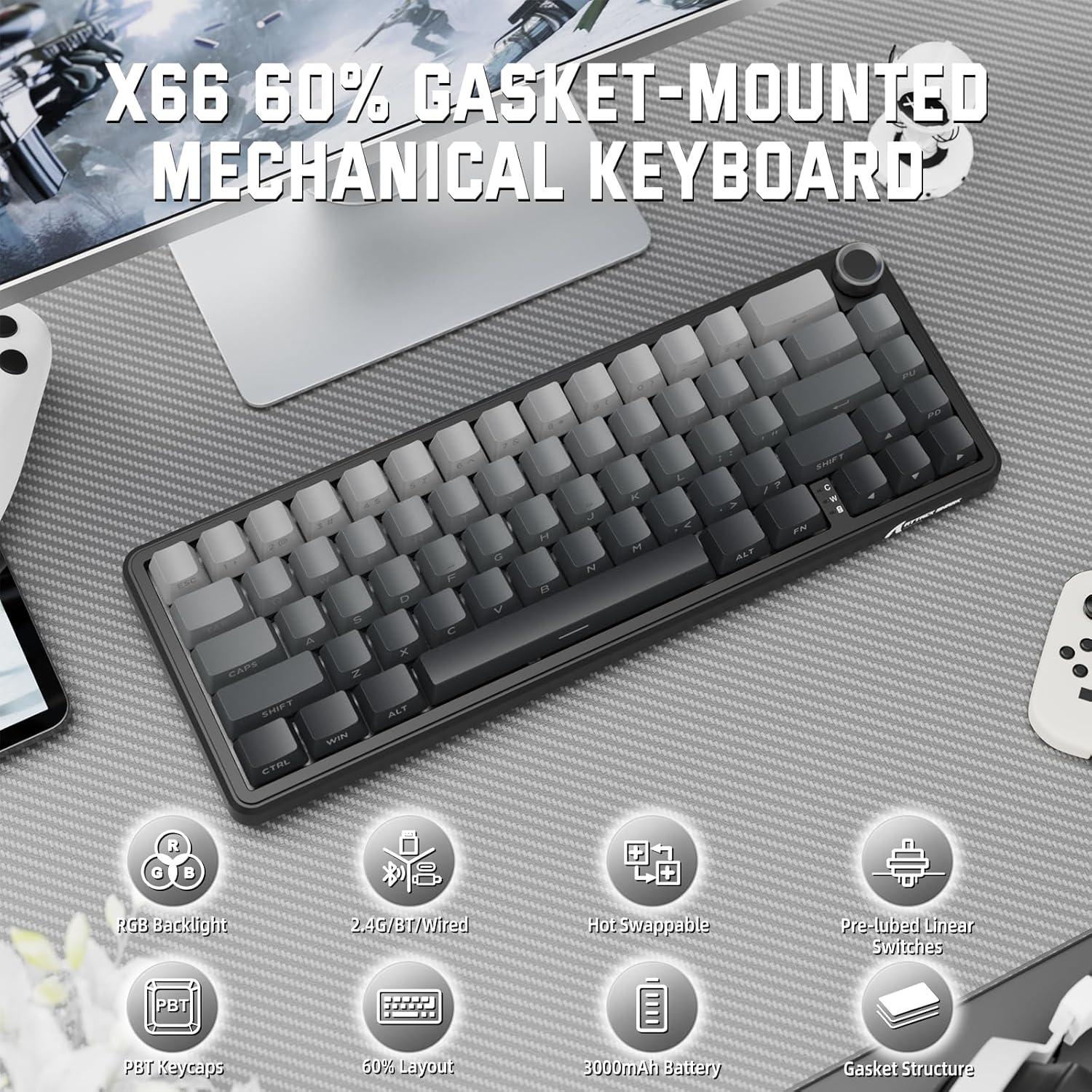 Teclado Mecánico Inalámbrico Attack Shark X66 RGB 66 Teclas