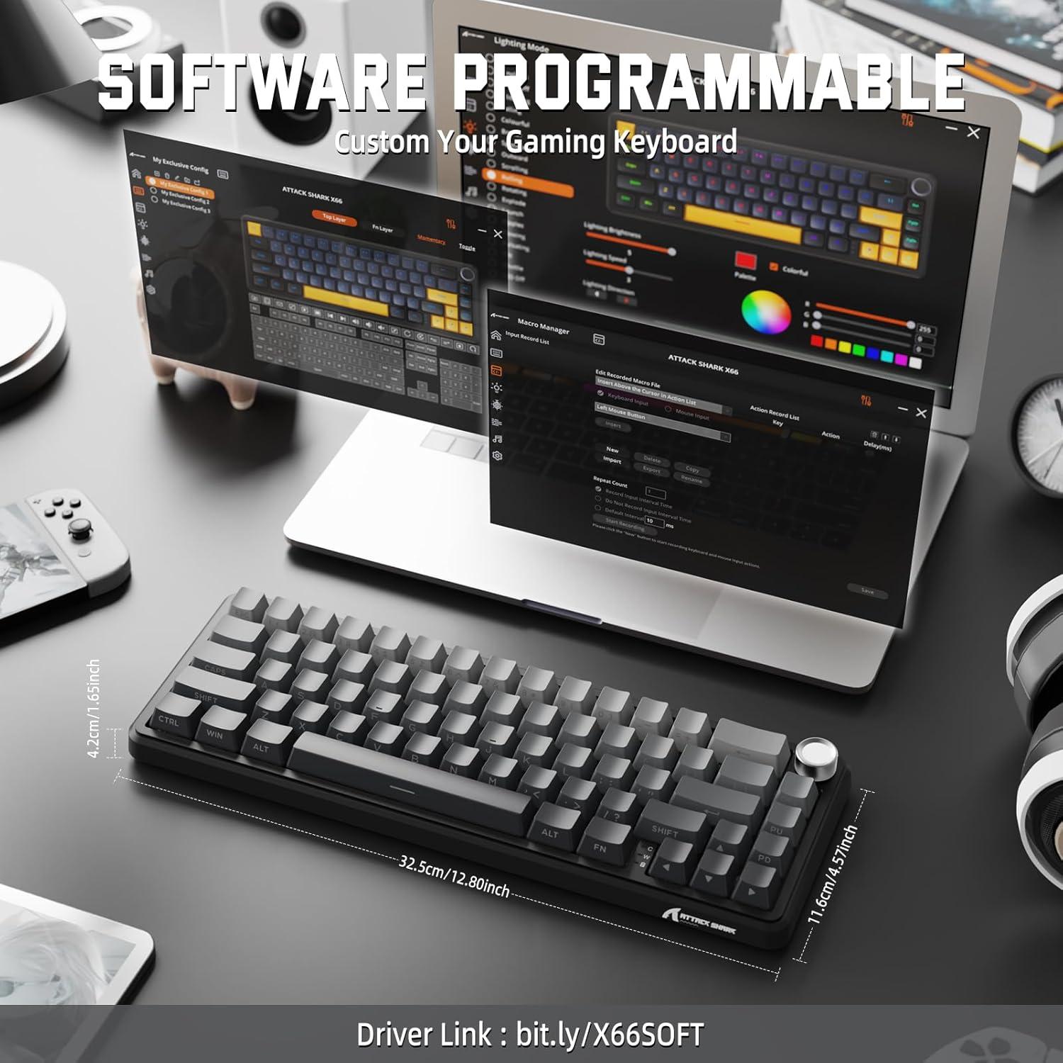 Teclado Mecánico Inalámbrico Attack Shark X66 RGB 66 Teclas