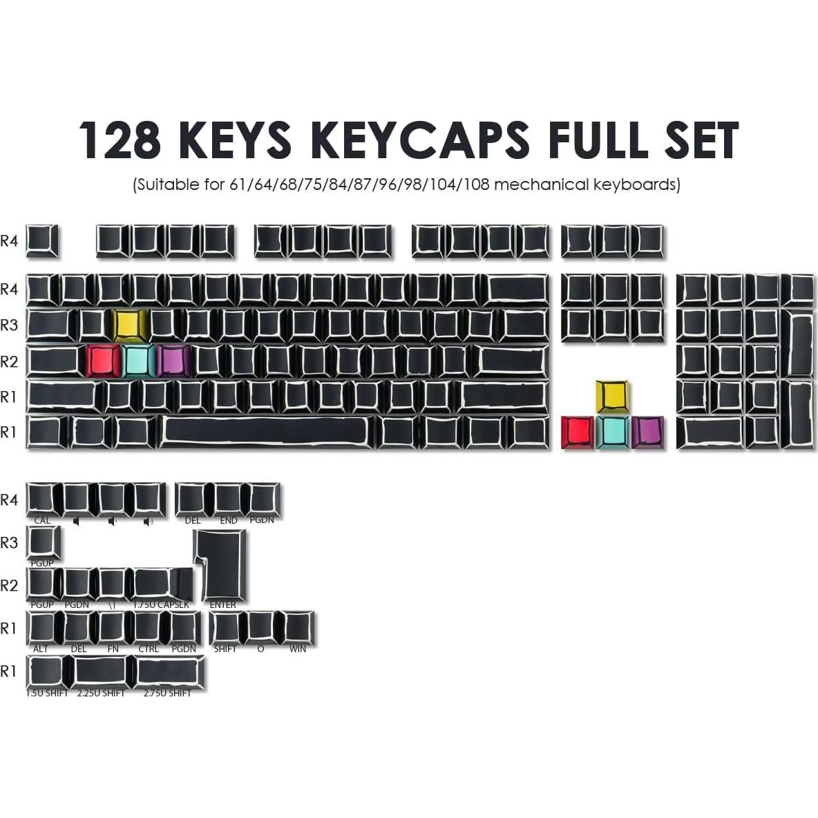 Juego de Teclas Mecánicas JOMKIZ PBT 128 Teclas Perfil Cherry