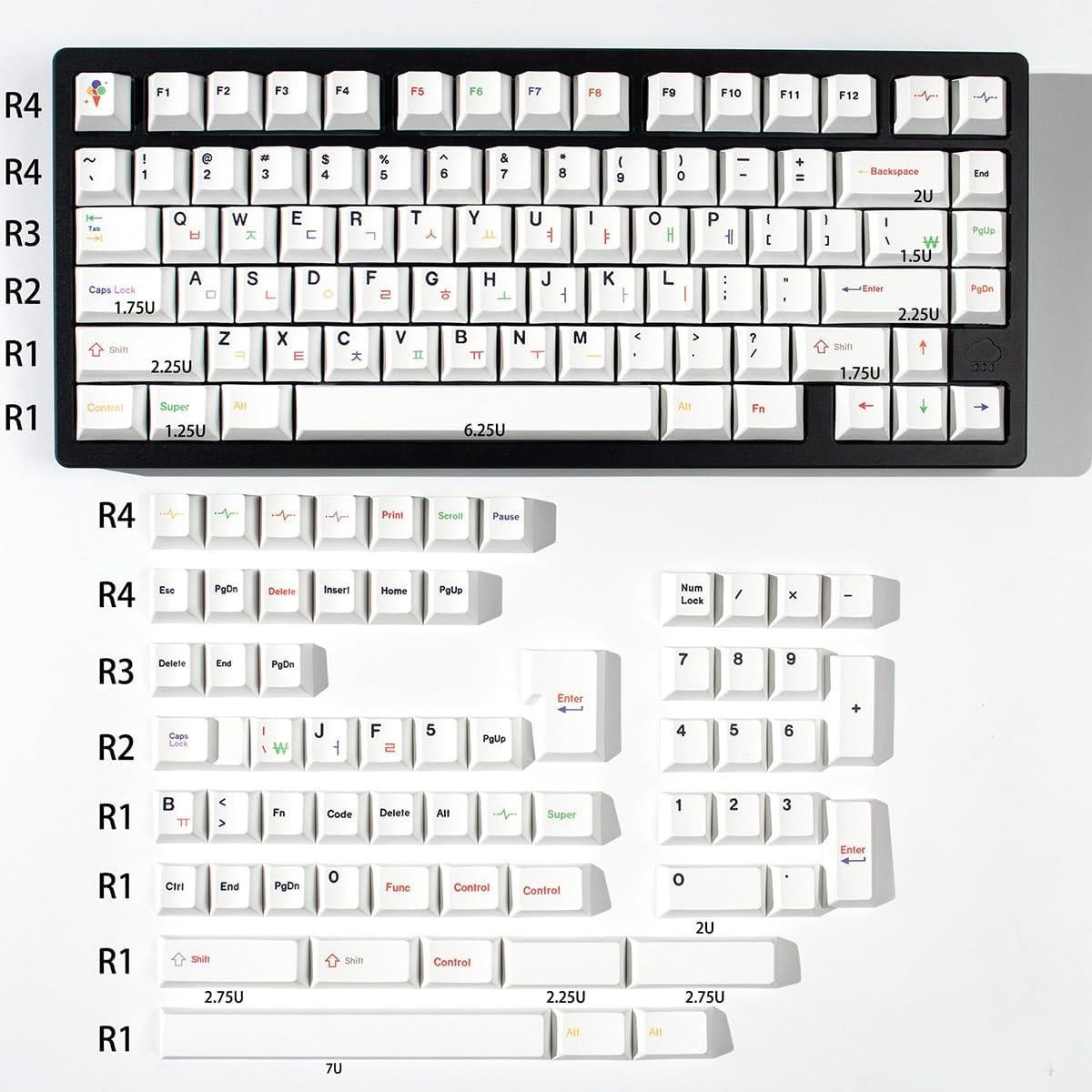 Conjunto de 144 Teclas Blancas Mintcaps PBT Cherry para Teclados