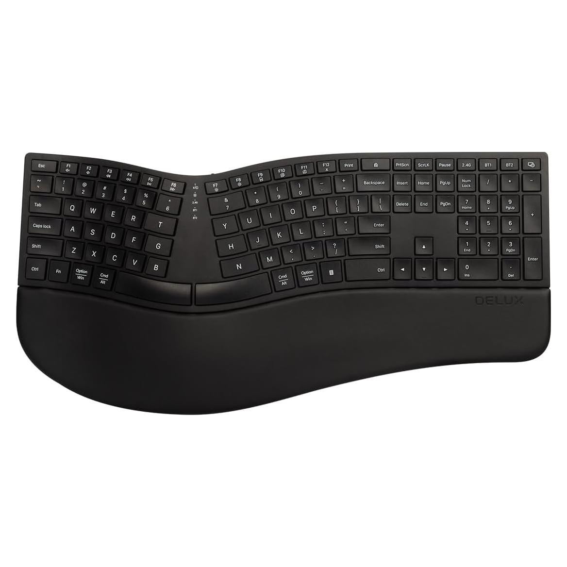 Teclado Ergonómico Inalámbrico DeLUX GM909 Negro con Reposamanos