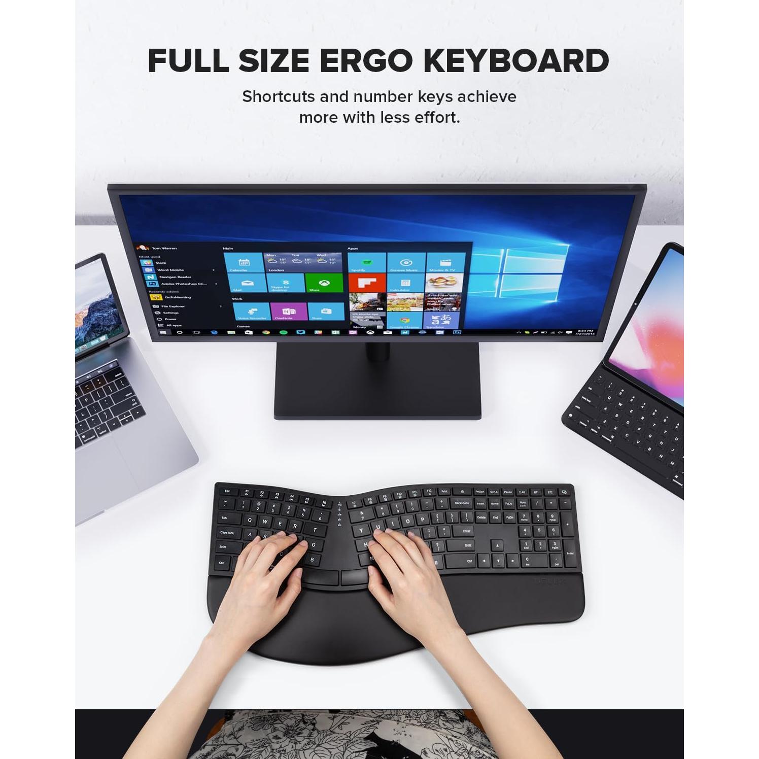 Teclado Ergonómico Inalámbrico DeLUX GM909 Negro con Reposamanos