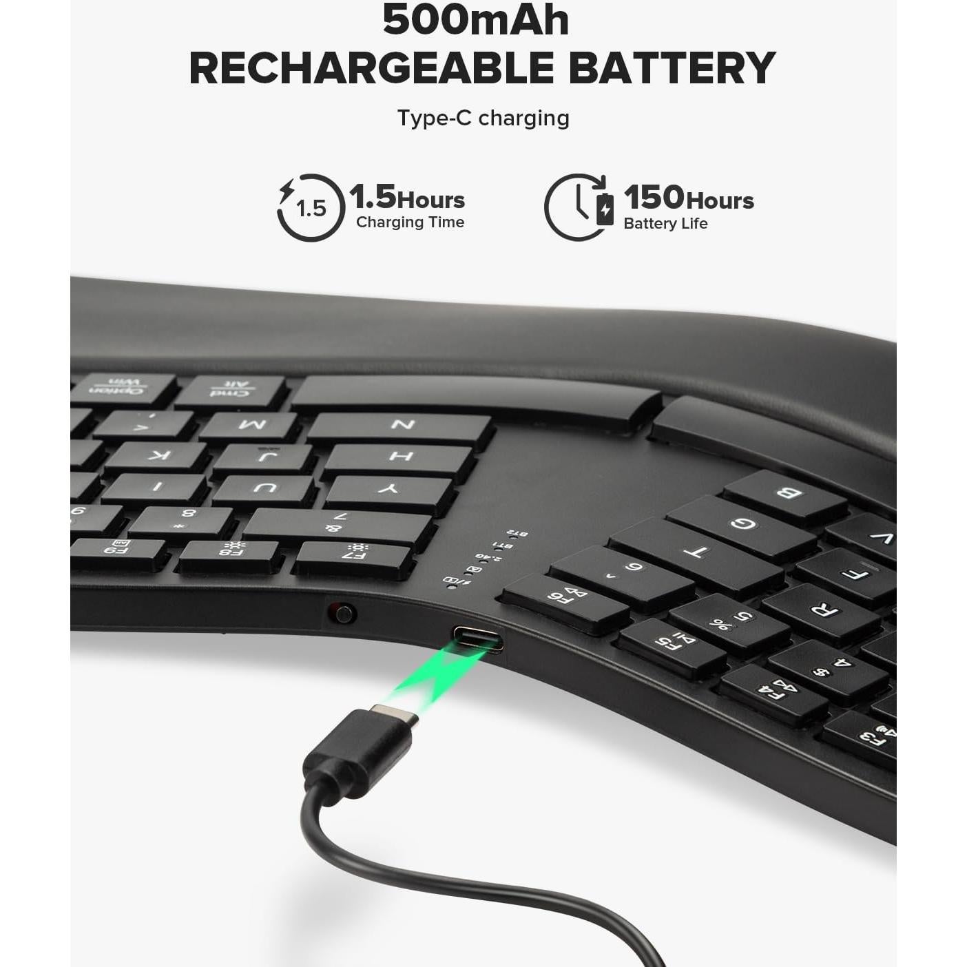 Teclado Ergonómico Inalámbrico DeLUX GM909 Negro con Reposamanos