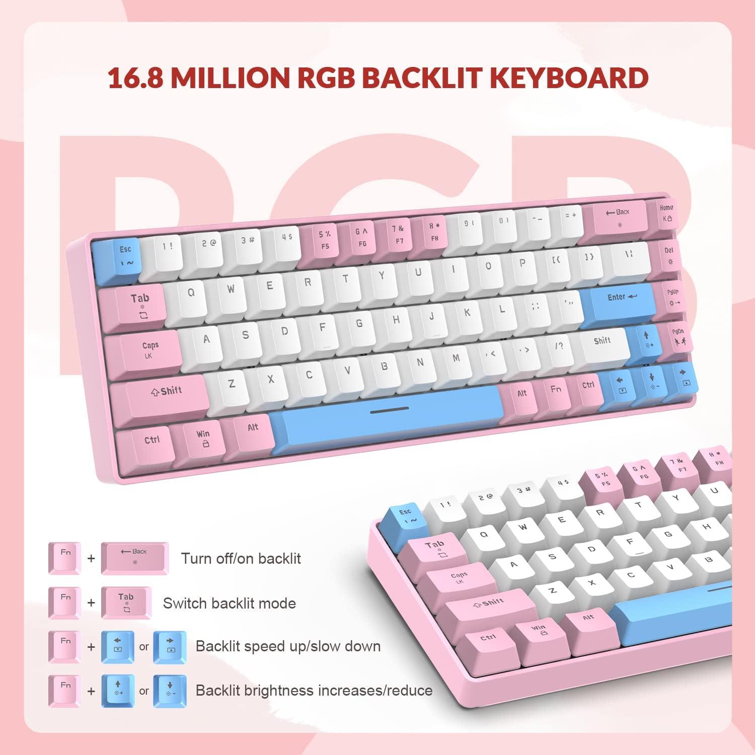 Teclado Mecánico Compacto YINDIAO T8 60% RGB Rosa