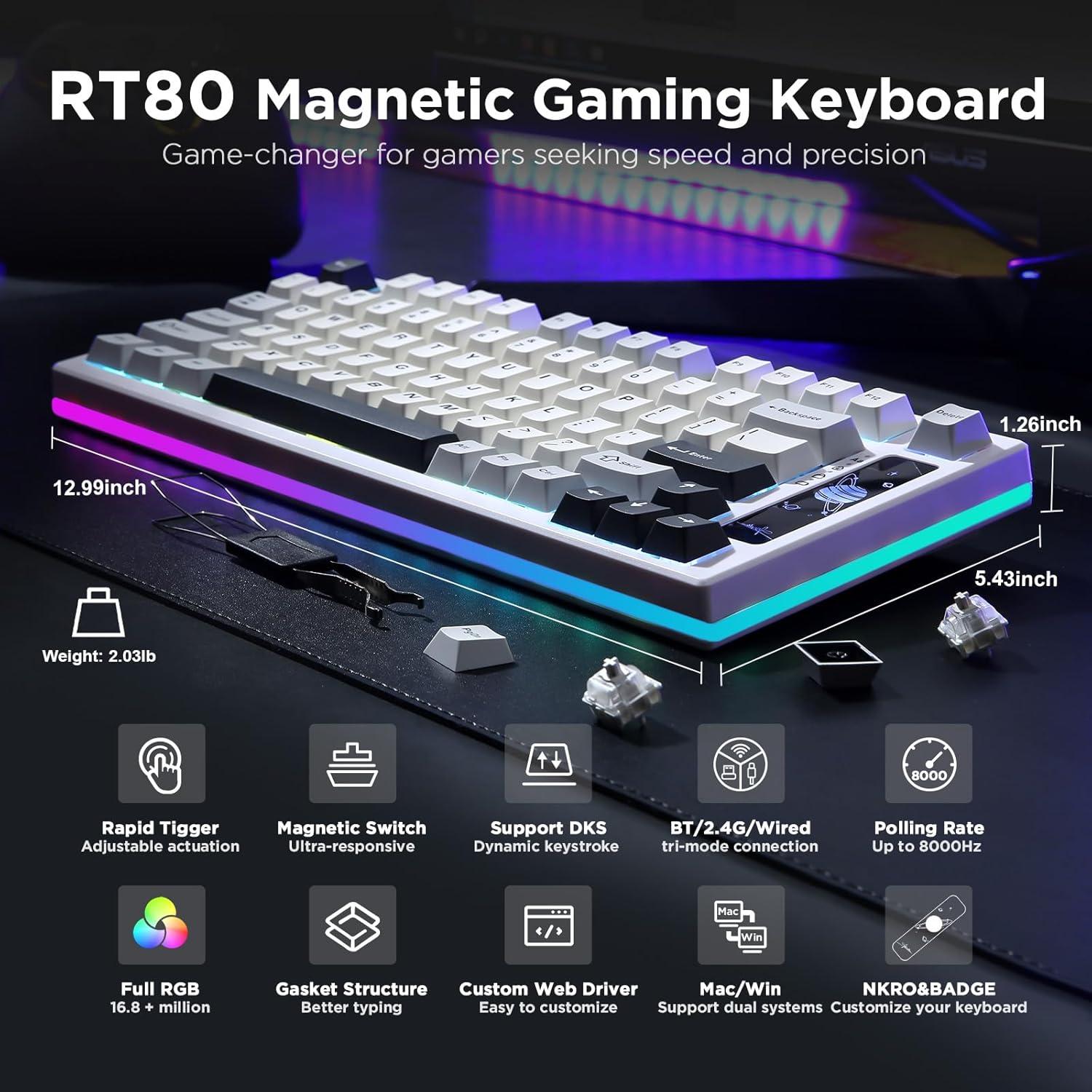 Teclado Gaming YUNZII RT80 Magnético RGB 75% Gateron Blanco