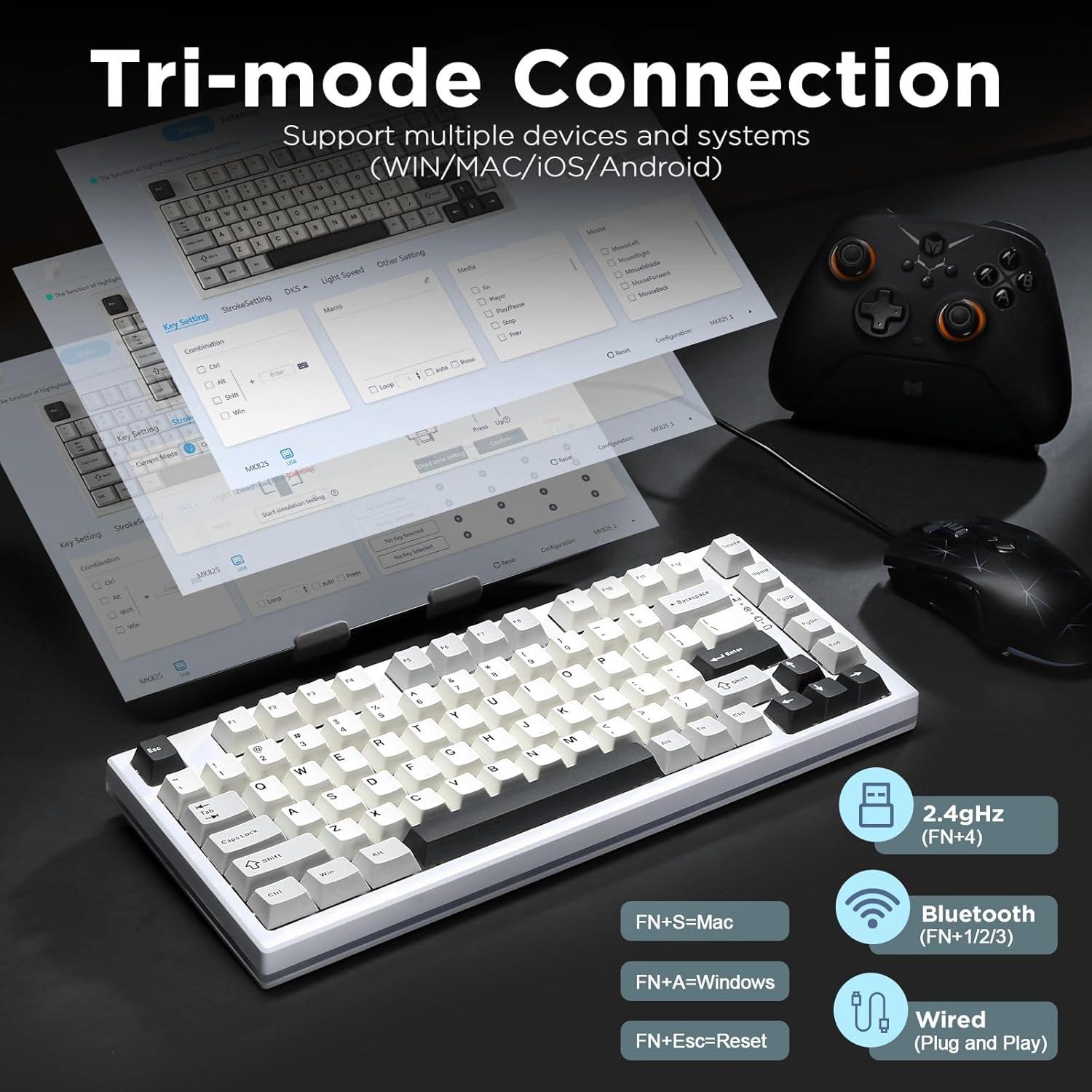 Teclado Gaming YUNZII RT80 Magnético RGB 75% Gateron Blanco