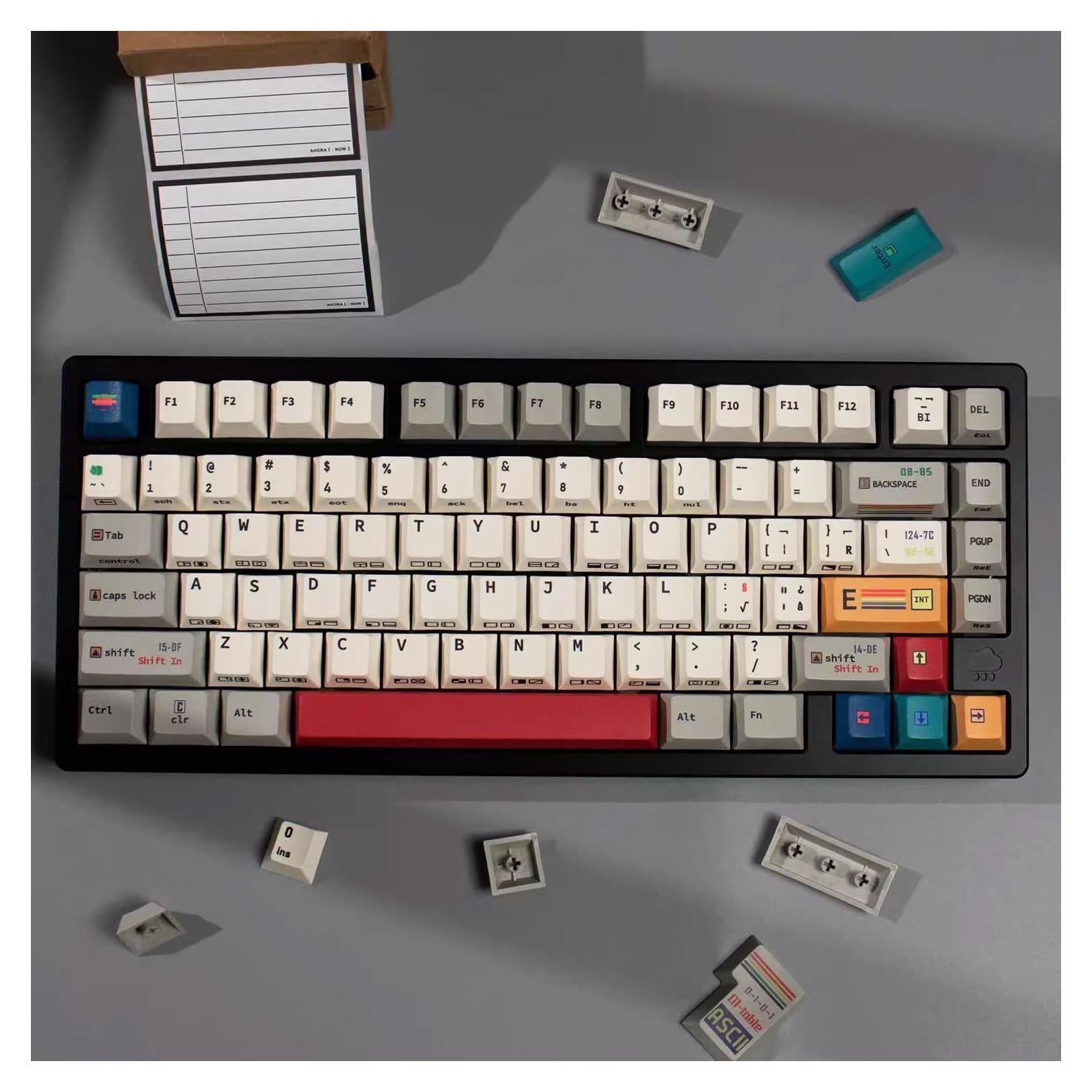 147 Keys Beige Gray Keycaps Retro Cherry Profile Dye-Sub Creamy Side Print Keycap Set for Cherry Mx Switches ISO ANSI Layout Mechanical Keyboard