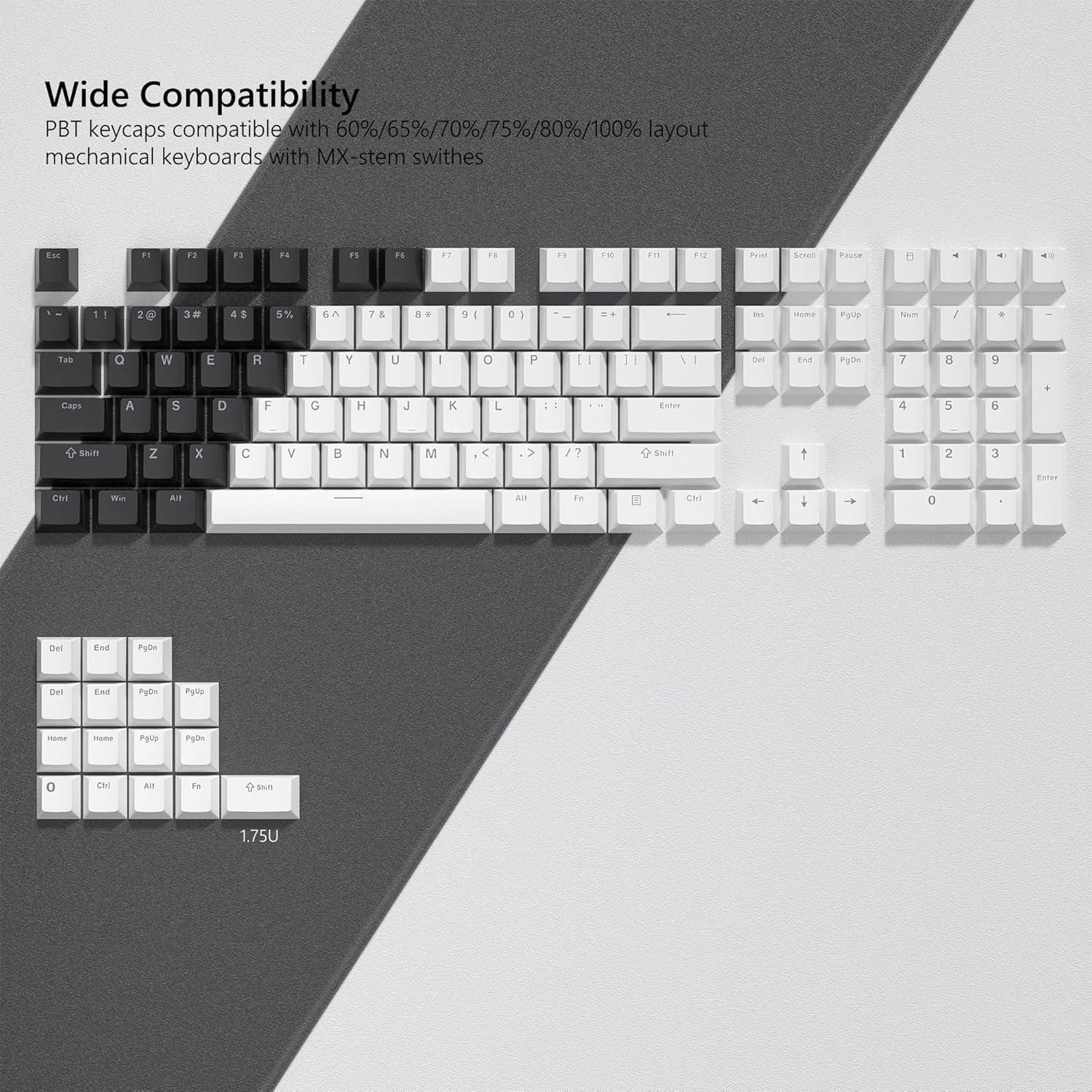 Juego de Teclas Womier PBT Cherry 124 Teclas RGB Negro Blanco