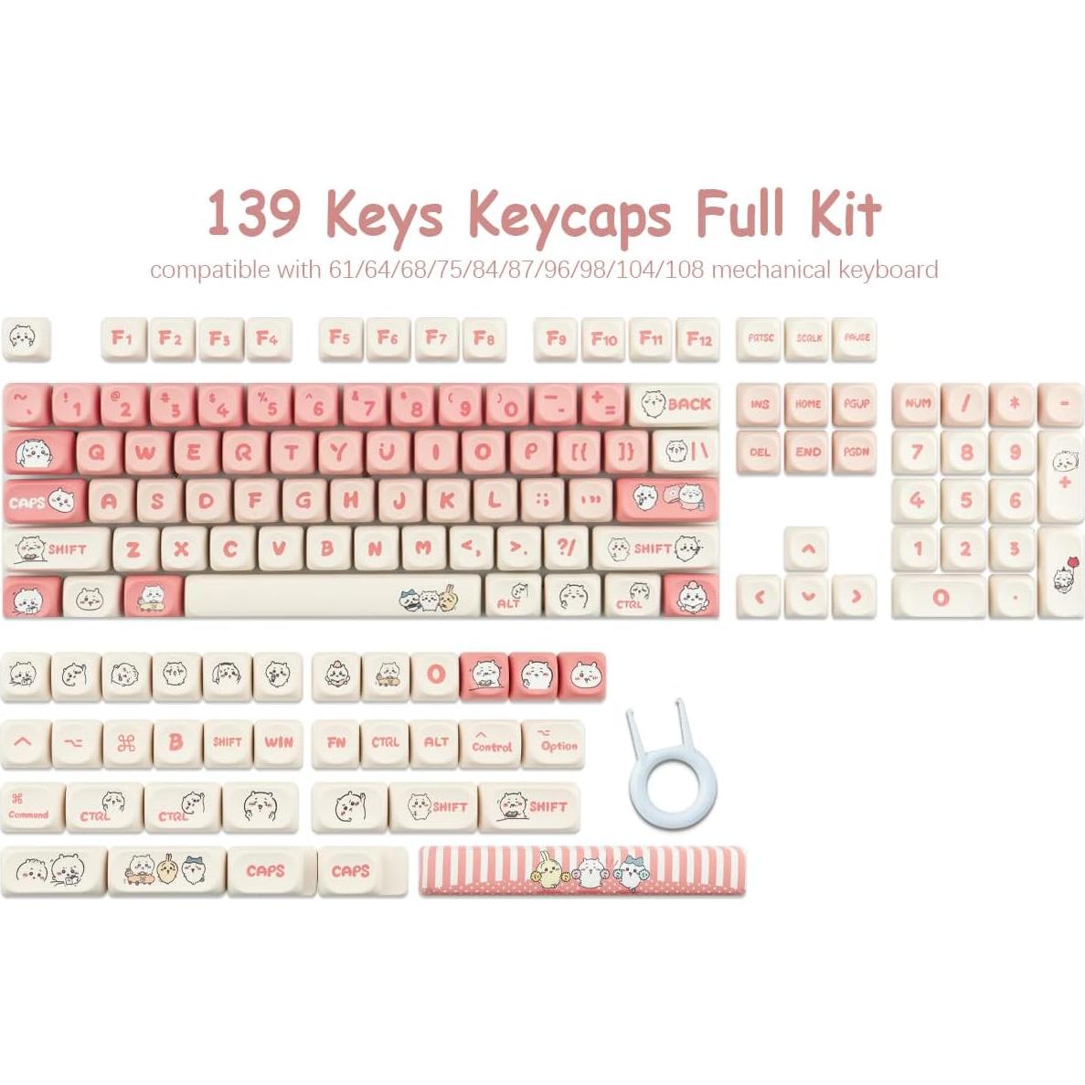 Juego de Teclas Mecánicas PBT 139 Teclas Rosa Kawaii Tyrixki