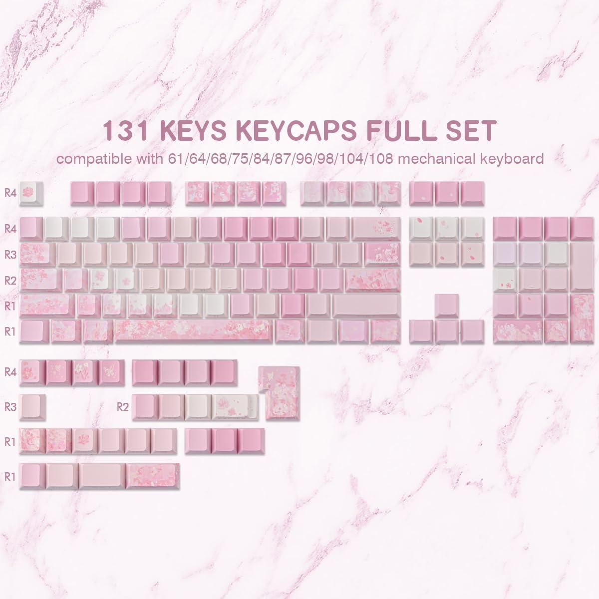 Juego de Teclas Tsungup Cherry Blossom PBT Rosa 131 Teclas