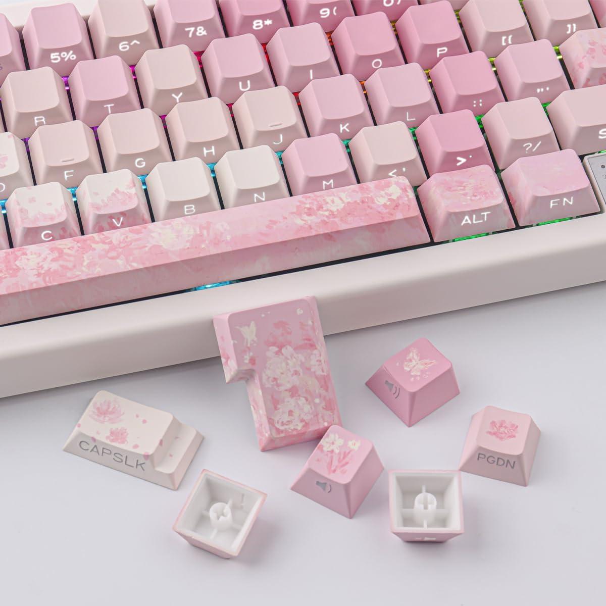 Juego de Teclas Tsungup Cherry Blossom PBT Rosa 131 Teclas