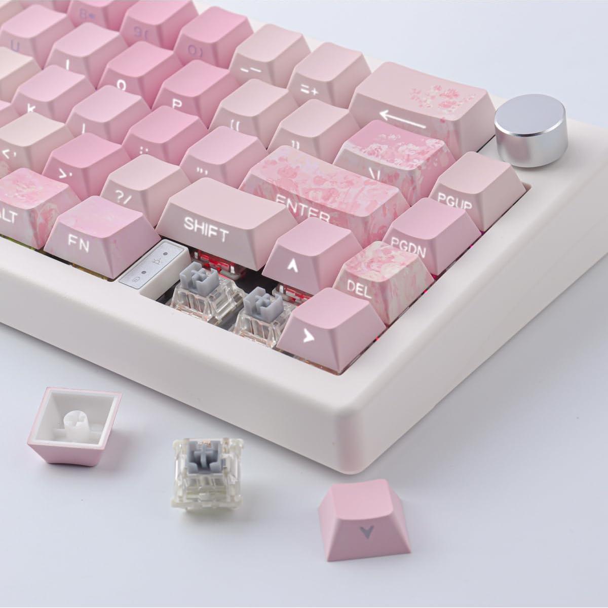 Juego de Teclas Tsungup Cherry Blossom PBT Rosa 131 Teclas