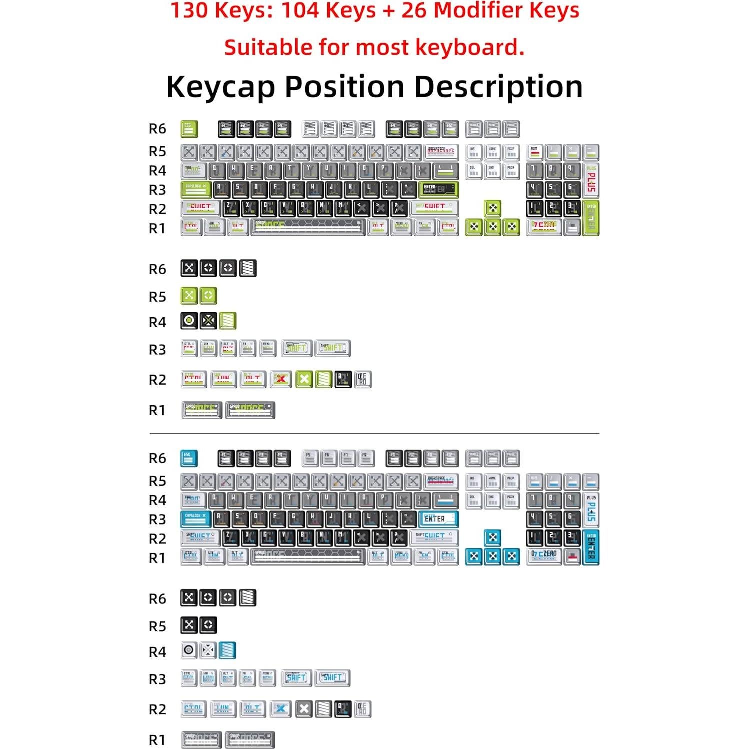 Juego de Teclas Mecánicas CAPXXX PBT + PC 130 Teclas Verde
