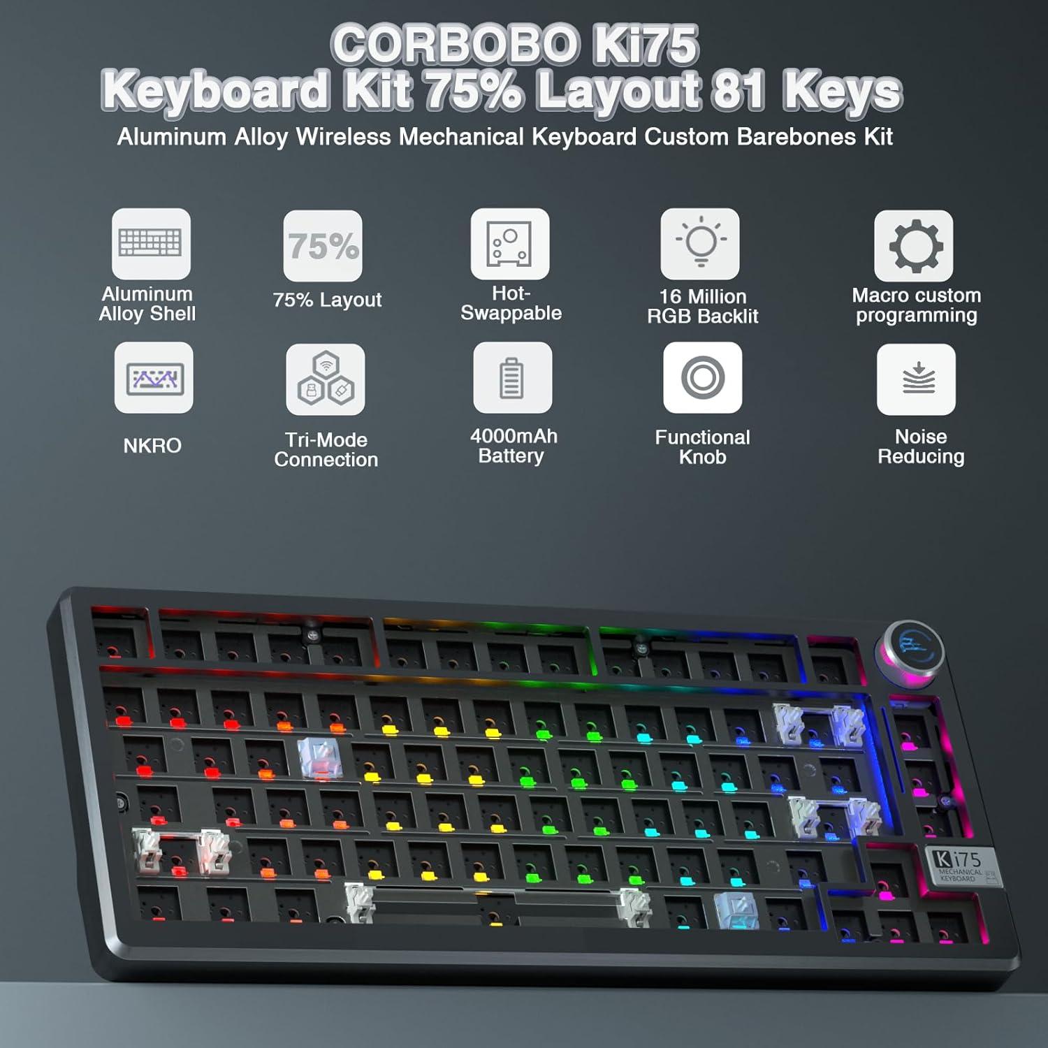 Teclado Mecánico Inalámbrico CORBOBO KI75 75% RGB Hot-Swappable