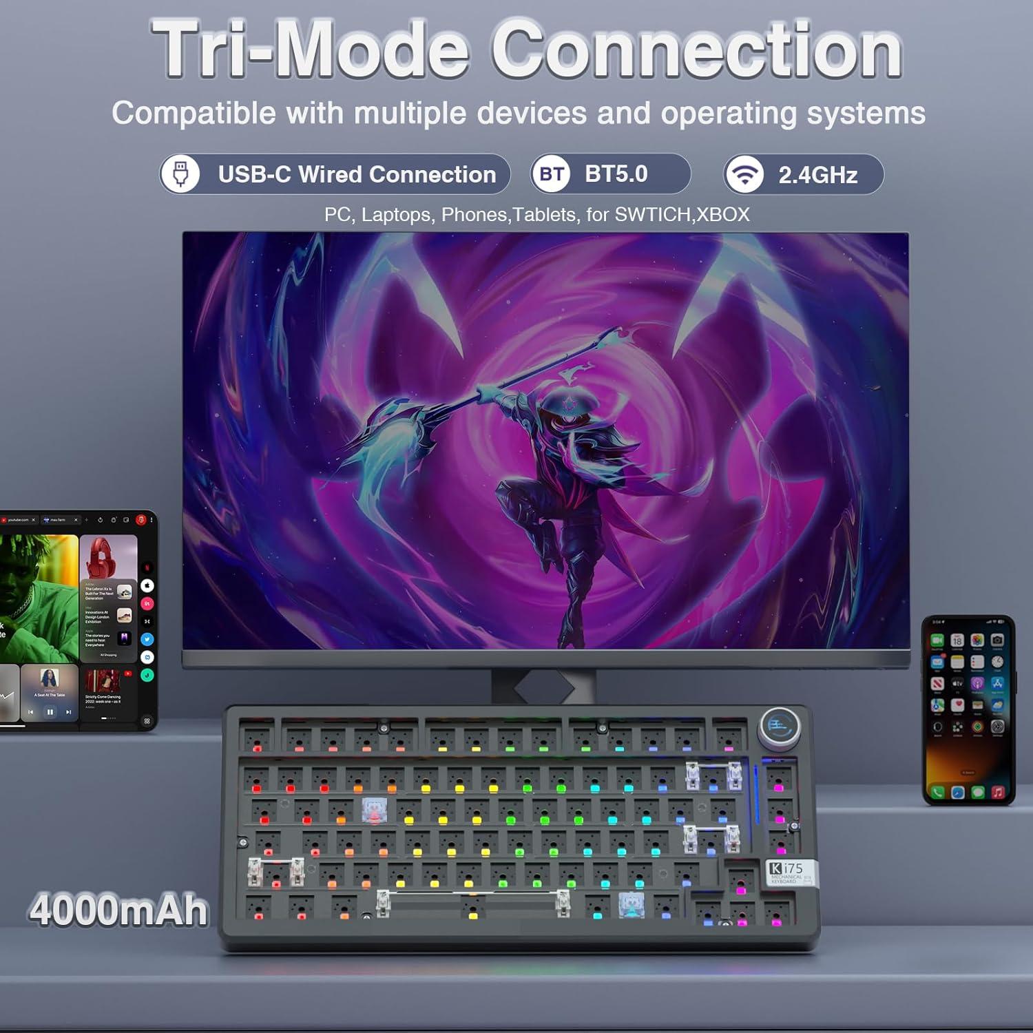 Teclado Mecánico Inalámbrico CORBOBO KI75 75% RGB Hot-Swappable