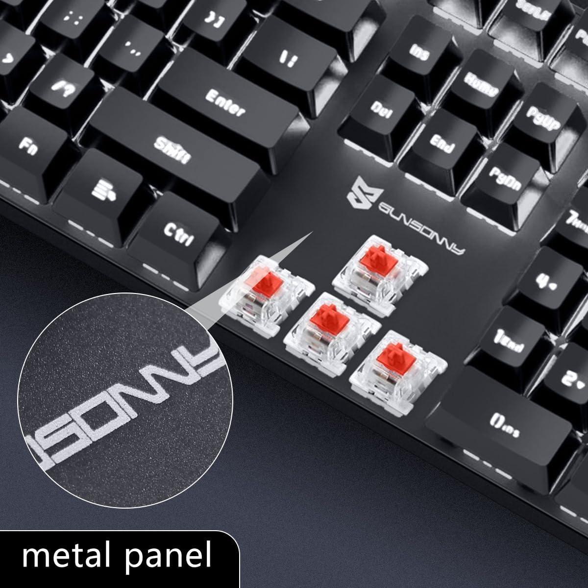 Teclado Mecánico Qisan 104 Teclas Retroiluminado USB Rojo