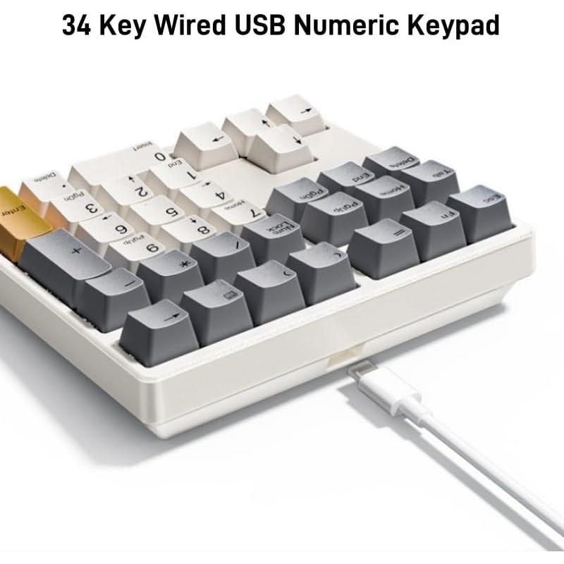 SIKAI CASE Mechanical Number Pad, 34 Key Hot Swappable Numpad Wired USB C Numeric Keypad with PBT Keycaps White Backlit Adjustable Keypad for Laptop, MacBook,PC Desktop(White Backlit)