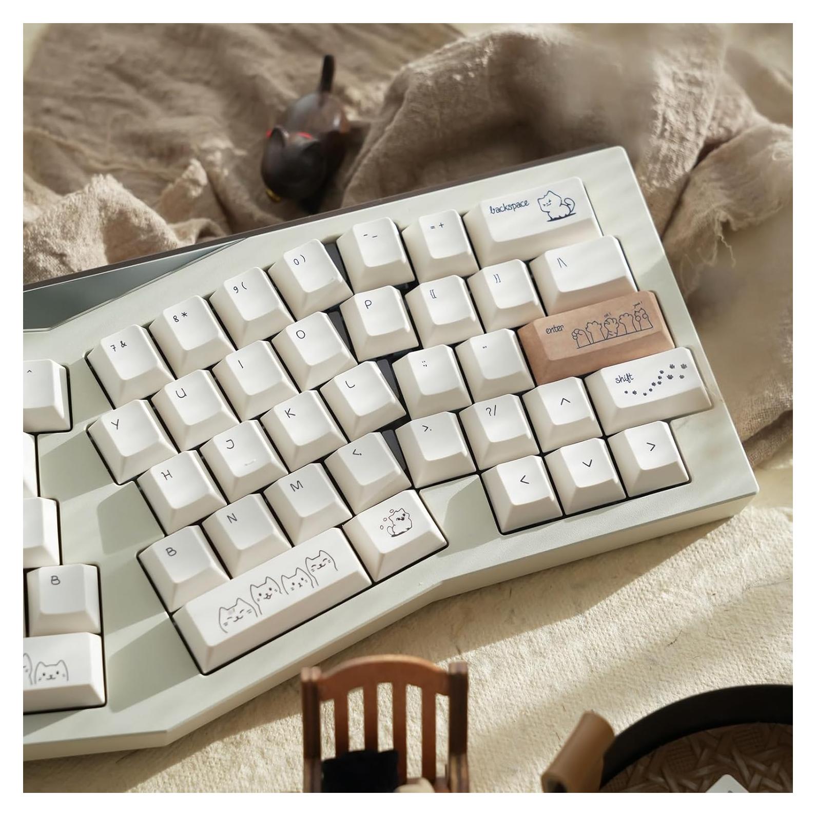 Conjunto de Keycaps PBT de Gato SUEHIODHY 151 Teclas Blanco Lechoso