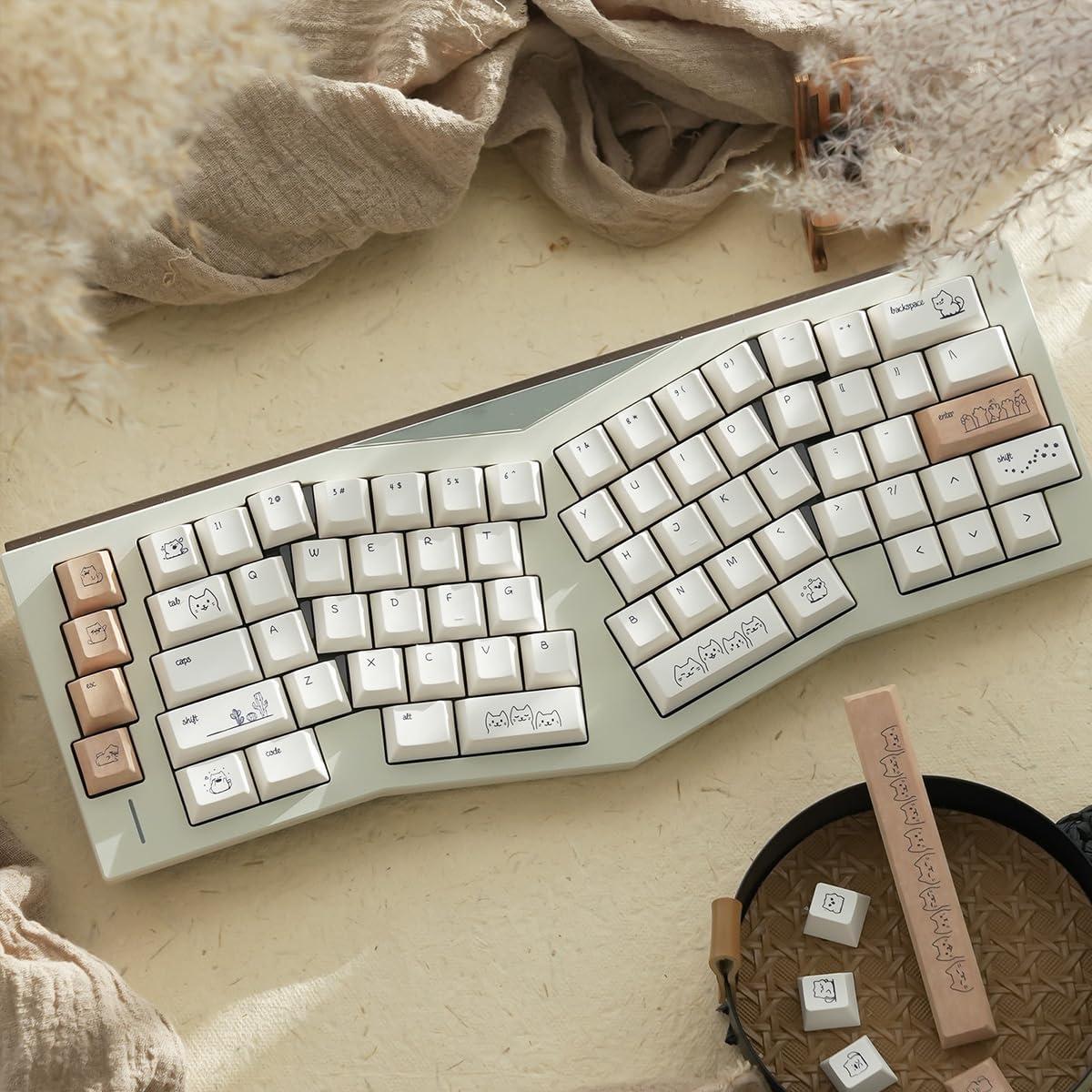 Conjunto de Keycaps PBT de Gato SUEHIODHY 151 Teclas Blanco Lechoso
