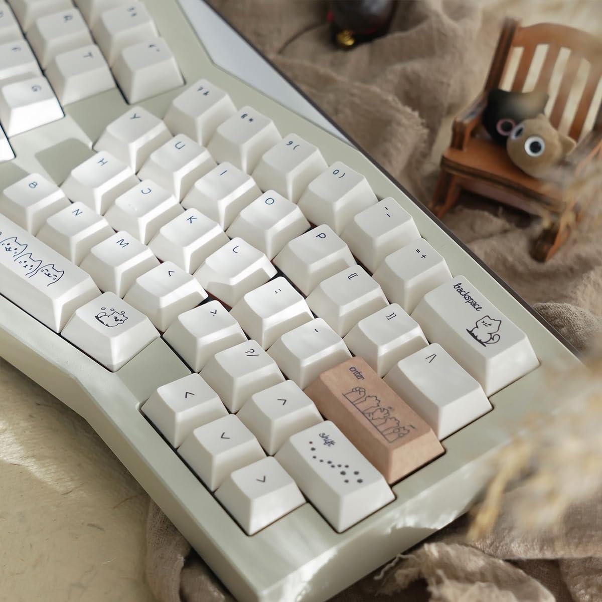 Conjunto de Keycaps PBT de Gato SUEHIODHY 151 Teclas Blanco Lechoso