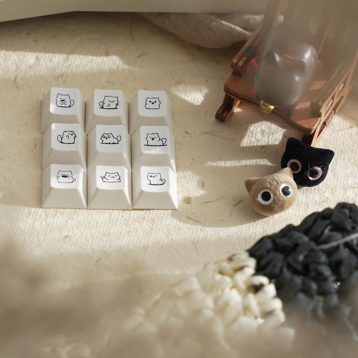 Conjunto de Keycaps PBT de Gato SUEHIODHY 151 Teclas Blanco Lechoso