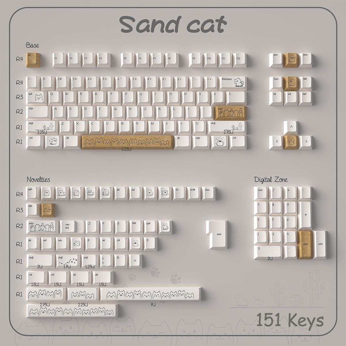 Conjunto de Keycaps PBT de Gato SUEHIODHY 151 Teclas Blanco Lechoso