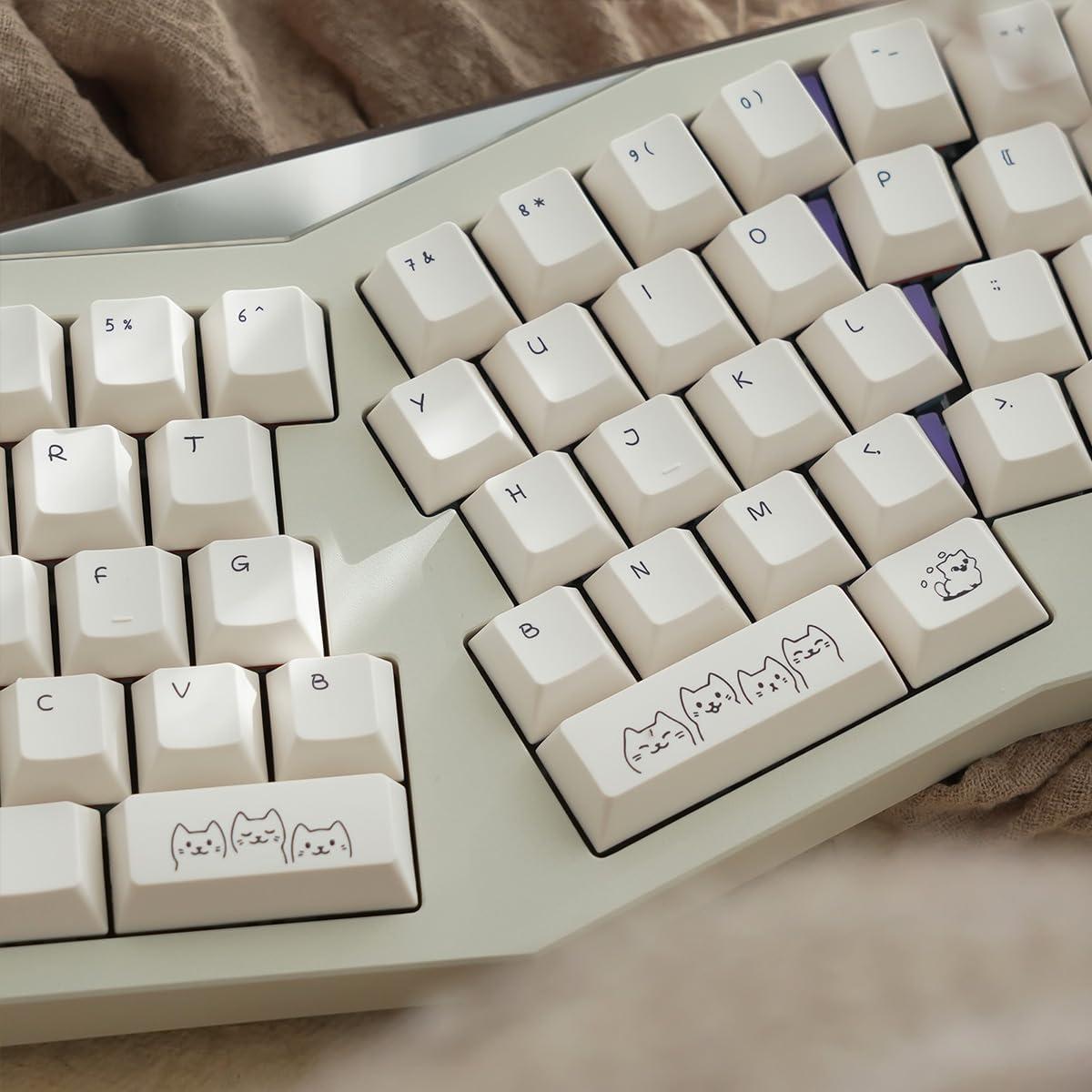Conjunto de Keycaps PBT de Gato SUEHIODHY 151 Teclas Blanco Lechoso