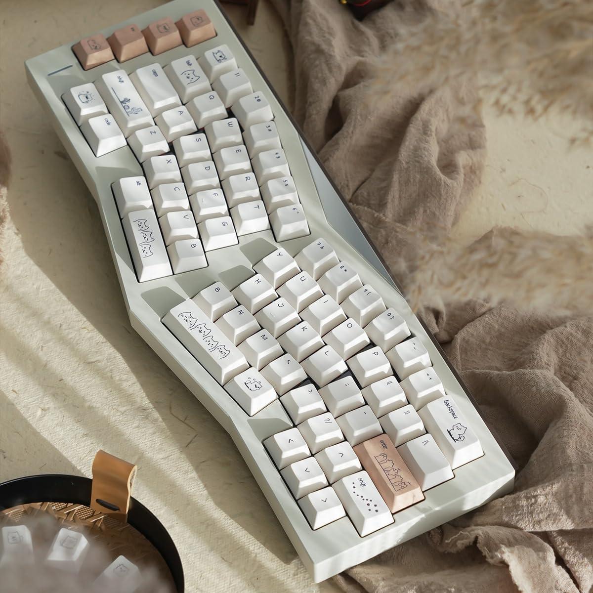 Conjunto de Keycaps PBT de Gato SUEHIODHY 151 Teclas Blanco Lechoso