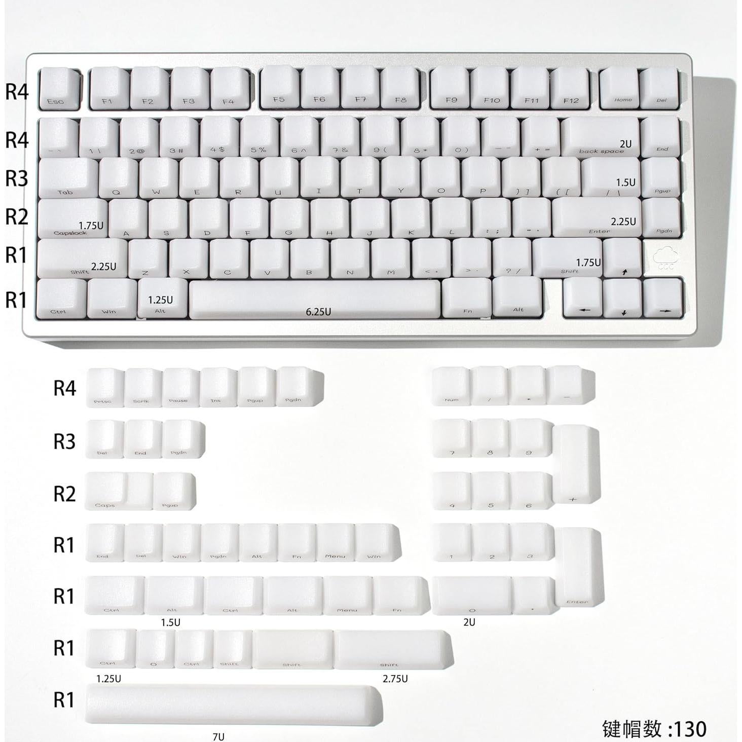 Conjunto de Teclas OEM 130 Teclas Sumgsn Translúcidas para Teclado Mecánico Cherry MX