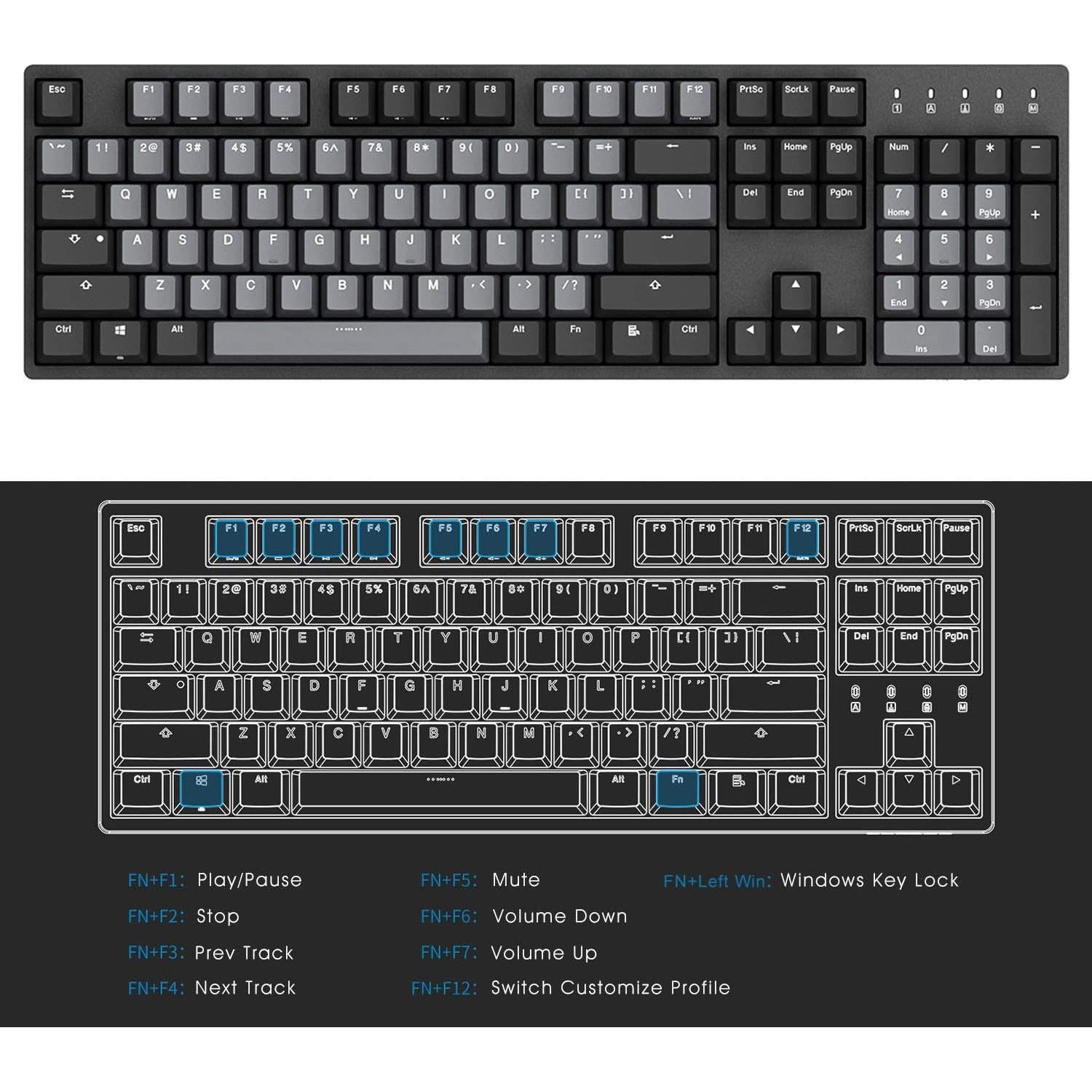 Teclado Mecánico DURGOD K310 con Cherry MX Silent Red - 104 Teclas - USB Tipo C