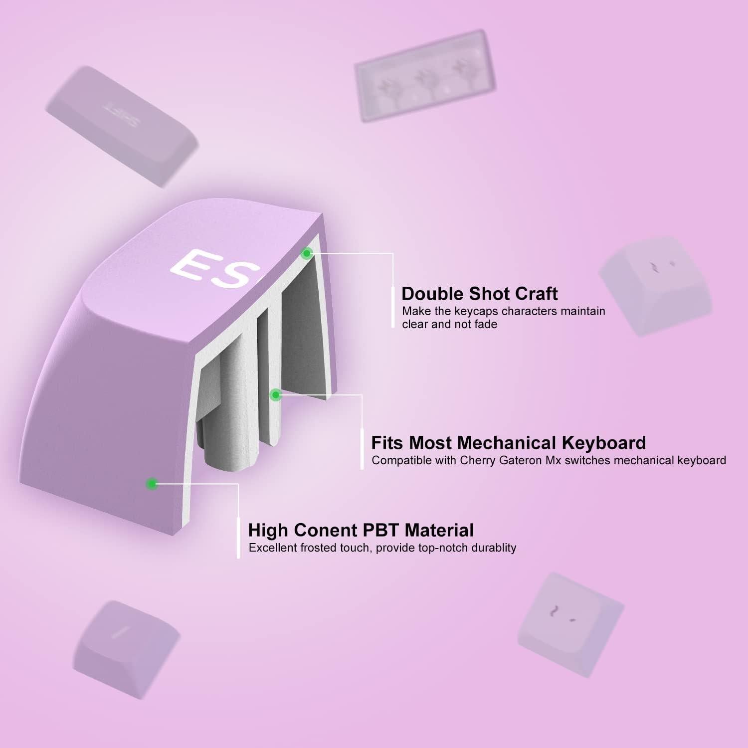 Conjunto de Teclas PBT Dagaladoo 189 Teclas Blancas/Púrpuras