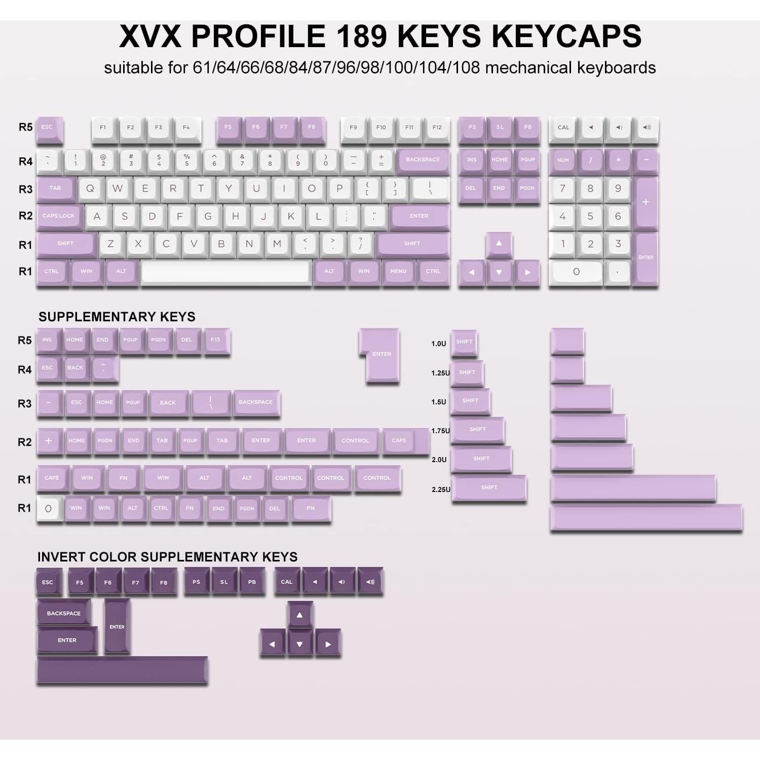 Conjunto de Teclas PBT Dagaladoo 189 Teclas Blancas/Púrpuras