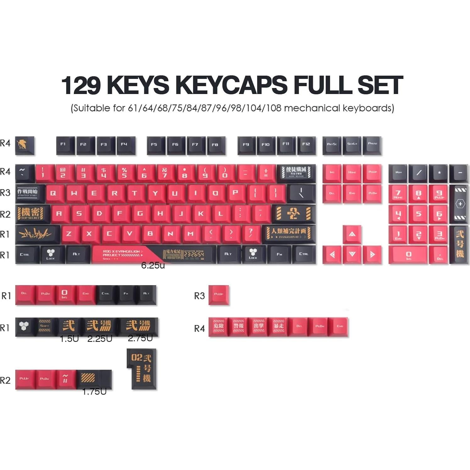 Juego de Teclas Mecánicas JOMKIZ PBT 129 Teclas Cherry Rojo