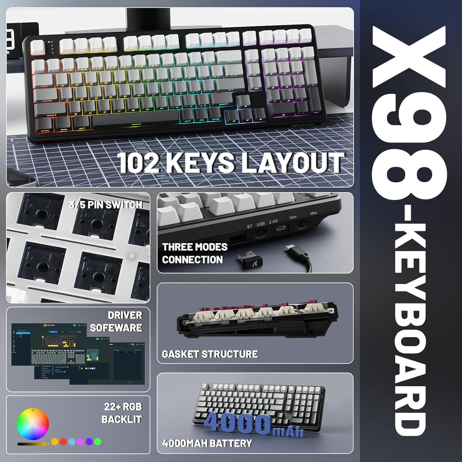 Teclado Mecánico Inalámbrico ATTACK SHARK X98 RGB 1.22kg