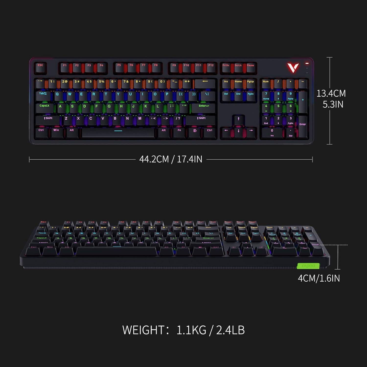 Teclado Mecánico Rapoo V500Pro RGB 104 Teclas Anti-Ghosting