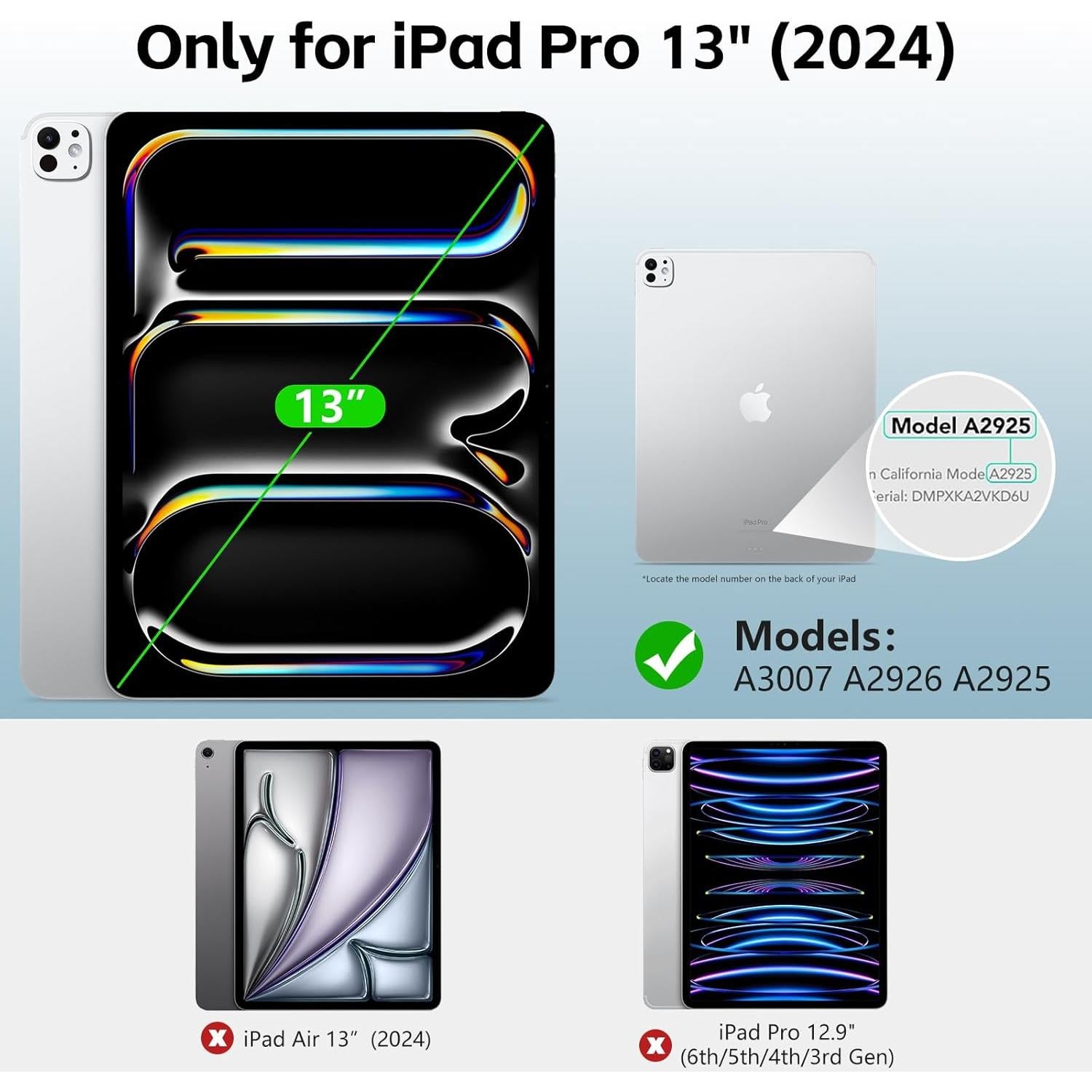 Funda de teclado TQQ para iPad Pro 13" (M4) 2024 - Inalámbrica, magnética, ligera