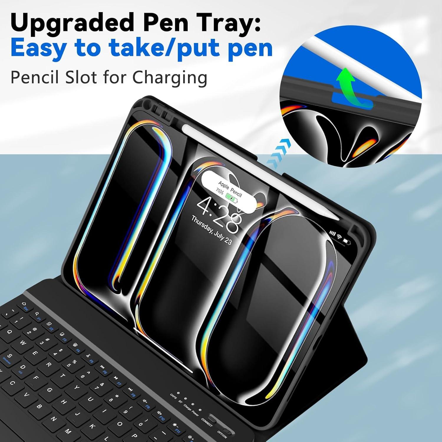 Funda de teclado TQQ para iPad Pro 13" (M4) 2024 - Inalámbrica, magnética, ligera
