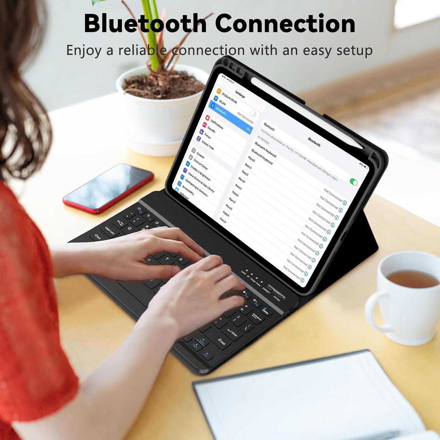 Funda de teclado TQQ para iPad Pro 13" (M4) 2024 - Inalámbrica, magnética, ligera