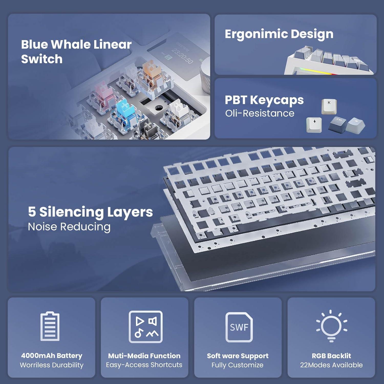 Teclado Mecánico Inalámbrico 75% Jeefull K86BS6 RGB