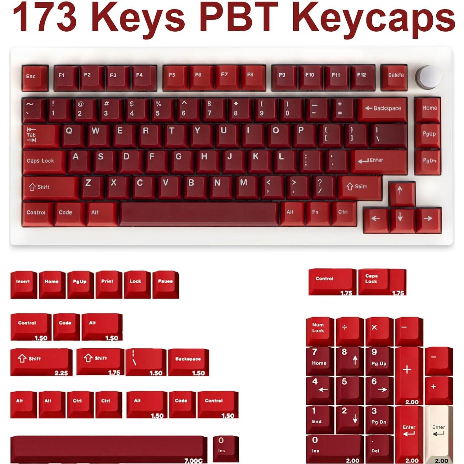 Juego de Teclas PBT Rojas GEKUCAP 173 Teclas Cherry MX