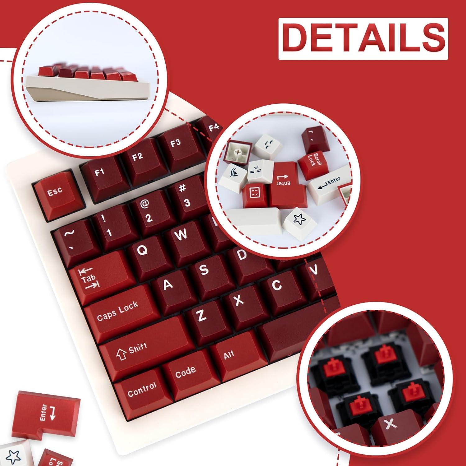 Juego de Teclas PBT Rojas GEKUCAP 173 Teclas Cherry MX