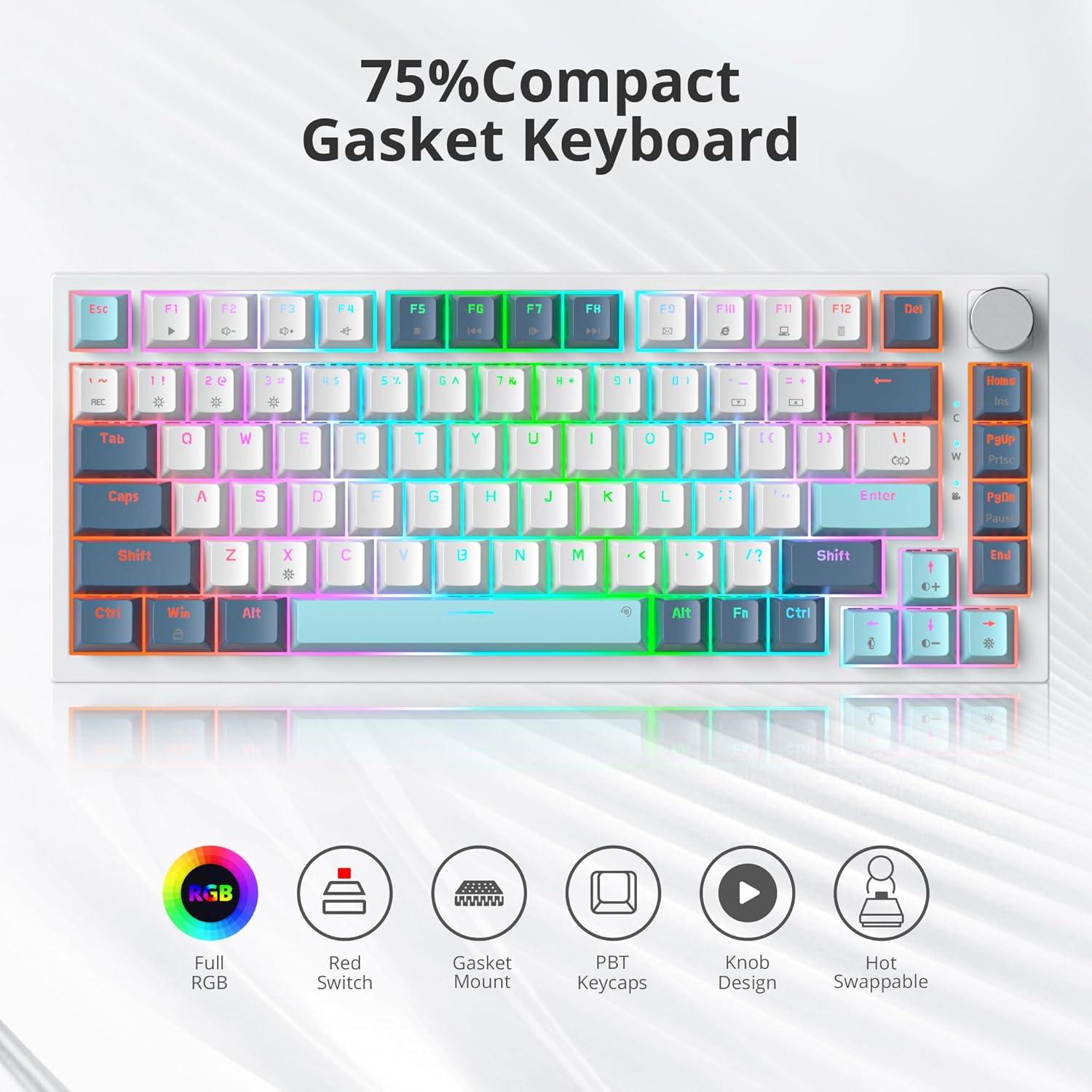Teclado Mecánico Ussixchare 75% Blanco con Retroiluminación RGB