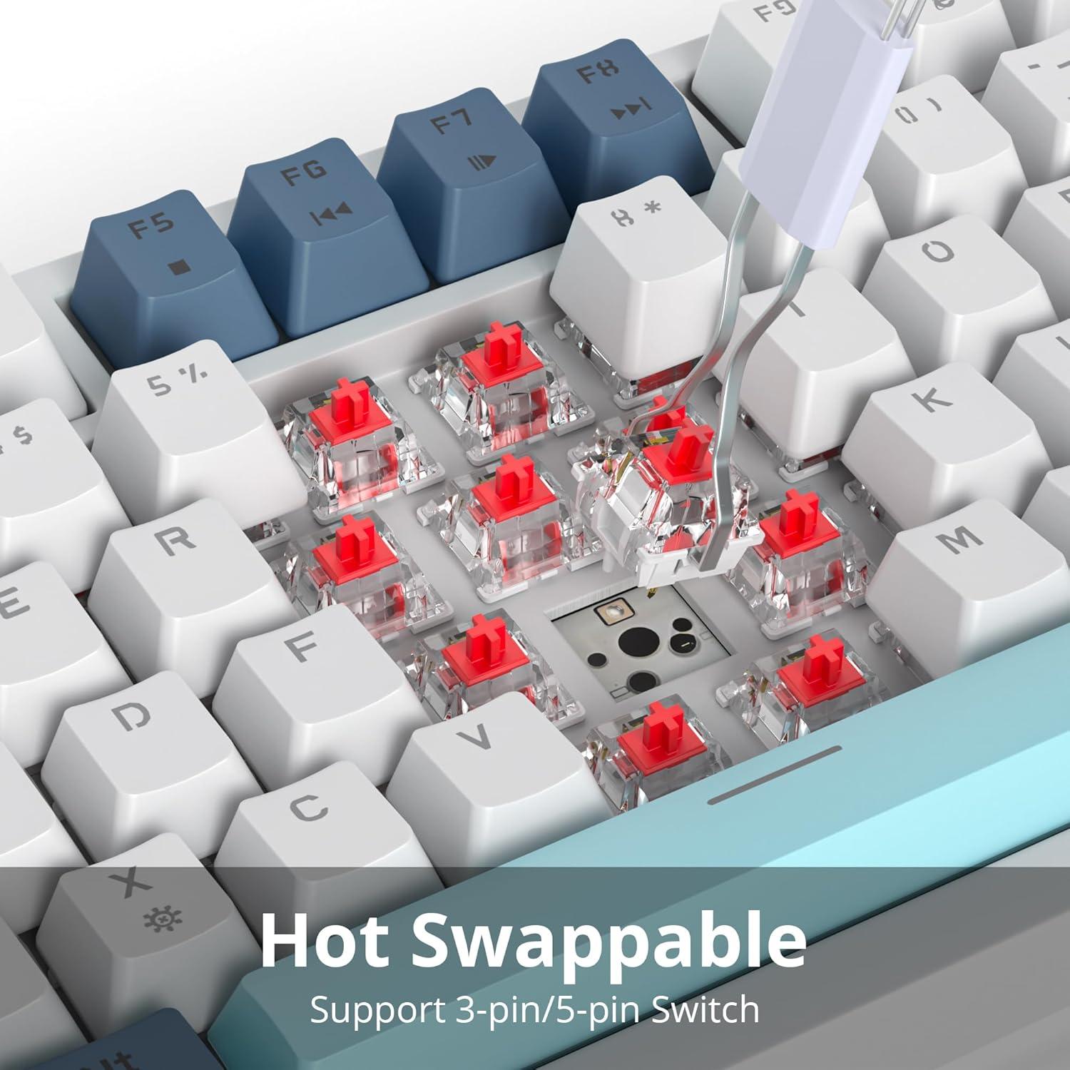 Teclado Mecánico Ussixchare 75% Blanco con Retroiluminación RGB